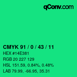 カラーコード: CMYK 91 / 0 / 43 / 11 | qconv.com