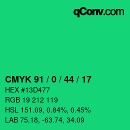 Color code: CMYK 91 / 0 / 44 / 17 | qconv.com