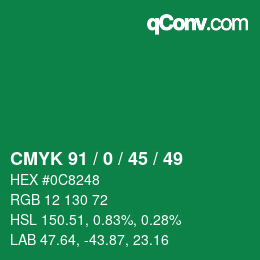 Color code: CMYK 91 / 0 / 45 / 49 | qconv.com