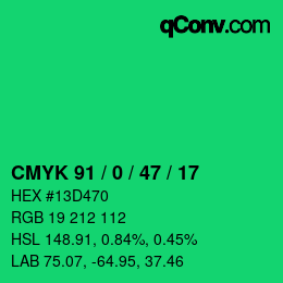 カラーコード: CMYK 91 / 0 / 47 / 17 | qconv.com