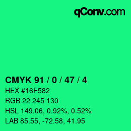 カラーコード: CMYK 91 / 0 / 47 / 4 | qconv.com
