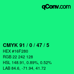 Color code: CMYK 91 / 0 / 47 / 5 | qconv.com