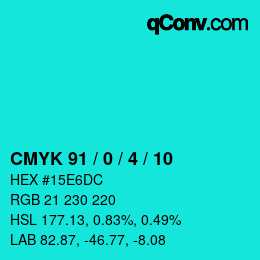 颜色代码: CMYK 91 / 0 / 4 / 10 | qconv.com