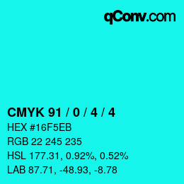 カラーコード: CMYK 91 / 0 / 4 / 4 | qconv.com