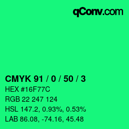 Color code: CMYK 91 / 0 / 50 / 3 | qconv.com