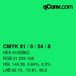カラーコード: CMYK 91 / 0 / 54 / 8 | qconv.com