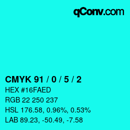 カラーコード: CMYK 91 / 0 / 5 / 2 | qconv.com