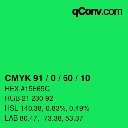 カラーコード: CMYK 91 / 0 / 60 / 10 | qconv.com