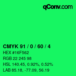 カラーコード: CMYK 91 / 0 / 60 / 4 | qconv.com