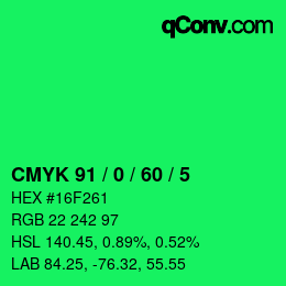 カラーコード: CMYK 91 / 0 / 60 / 5 | qconv.com