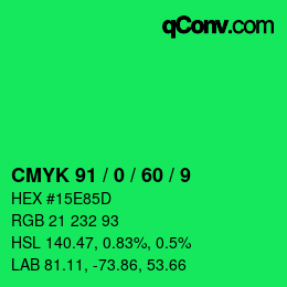 颜色代码: CMYK 91 / 0 / 60 / 9 | qconv.com