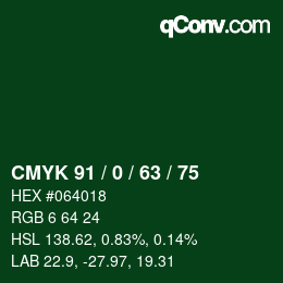 颜色代码: CMYK 91 / 0 / 63 / 75 | qconv.com