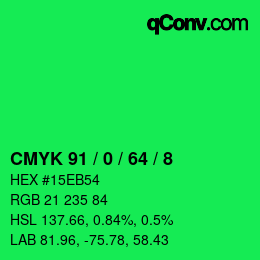 Color code: CMYK 91 / 0 / 64 / 8 | qconv.com