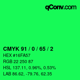 カラーコード: CMYK 91 / 0 / 65 / 2 | qconv.com
