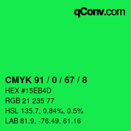 Color code: CMYK 91 / 0 / 67 / 8 | qconv.com