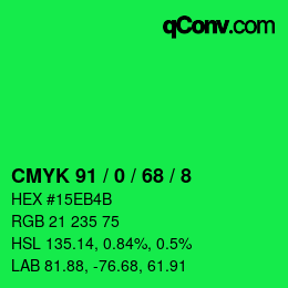 颜色代码: CMYK 91 / 0 / 68 / 8 | qconv.com