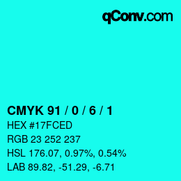 カラーコード: CMYK 91 / 0 / 6 / 1 | qconv.com