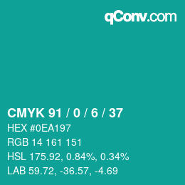 Color code: CMYK 91 / 0 / 6 / 37 | qconv.com