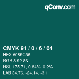 カラーコード: CMYK 91 / 0 / 6 / 64 | qconv.com