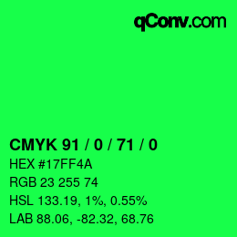 Farbcode: CMYK 91 / 0 / 71 / 0 | qconv.com