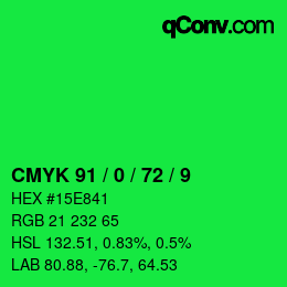 カラーコード: CMYK 91 / 0 / 72 / 9 | qconv.com