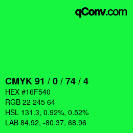 Color code: CMYK 91 / 0 / 74 / 4 | qconv.com