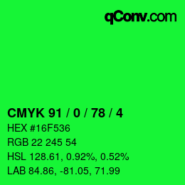 Color code: CMYK 91 / 0 / 78 / 4 | qconv.com