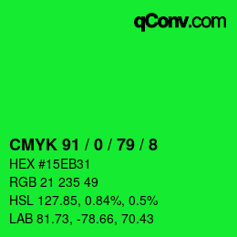 カラーコード: CMYK 91 / 0 / 79 / 8 | qconv.com