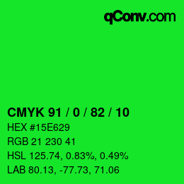 カラーコード: CMYK 91 / 0 / 82 / 10 | qconv.com