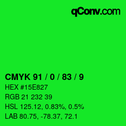 カラーコード: CMYK 91 / 0 / 83 / 9 | qconv.com