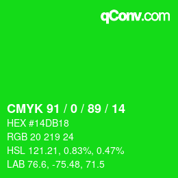 颜色代码: CMYK 91 / 0 / 89 / 14 | qconv.com