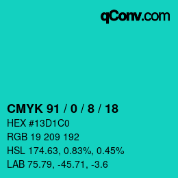 Color code: CMYK 91 / 0 / 8 / 18 | qconv.com