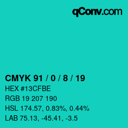 颜色代码: CMYK 91 / 0 / 8 / 19 | qconv.com