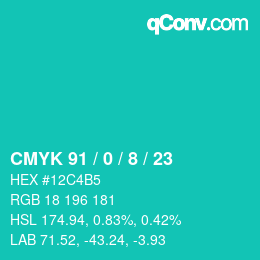 Color code: CMYK 91 / 0 / 8 / 23 | qconv.com