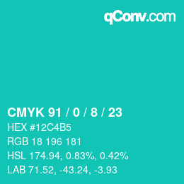 カラーコード: CMYK 91 / 0 / 8 / 23 | qconv.com