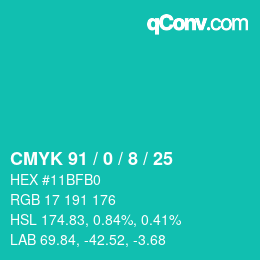 カラーコード: CMYK 91 / 0 / 8 / 25 | qconv.com