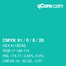 颜色代码: CMYK 91 / 0 / 8 / 26 | qconv.com