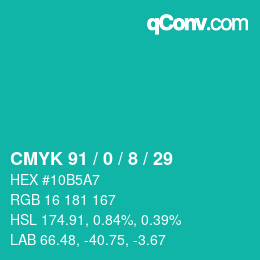 カラーコード: CMYK 91 / 0 / 8 / 29 | qconv.com