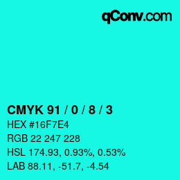 Color code: CMYK 91 / 0 / 8 / 3 | qconv.com