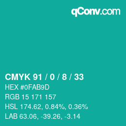 カラーコード: CMYK 91 / 0 / 8 / 33 | qconv.com