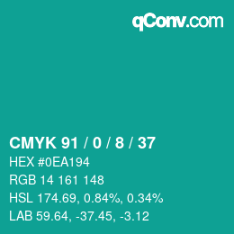 颜色代码: CMYK 91 / 0 / 8 / 37 | qconv.com