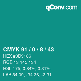 颜色代码: CMYK 91 / 0 / 8 / 43 | qconv.com