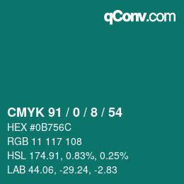 Color code: CMYK 91 / 0 / 8 / 54 | qconv.com