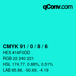 颜色代码: CMYK 91 / 0 / 8 / 6 | qconv.com