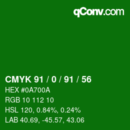 颜色代码: CMYK 91 / 0 / 91 / 56 | qconv.com