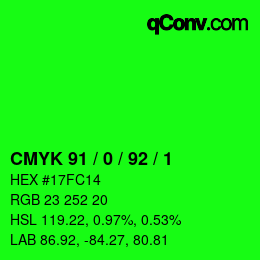 颜色代码: CMYK 91 / 0 / 92 / 1 | qconv.com