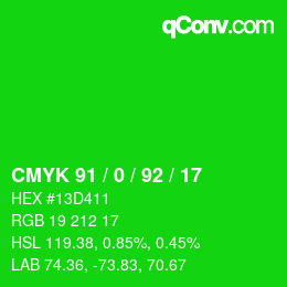颜色代码: CMYK 91 / 0 / 92 / 17 | qconv.com