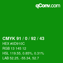 カラーコード: CMYK 91 / 0 / 92 / 43 | qconv.com