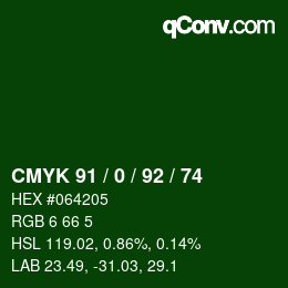 颜色代码: CMYK 91 / 0 / 92 / 74 | qconv.com