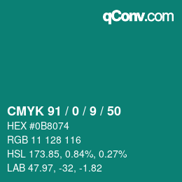 Color code: CMYK 91 / 0 / 9 / 50 | qconv.com